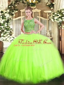 Excellent Sleeveless Floor Length Beading Lace Up Quinceanera Gown with