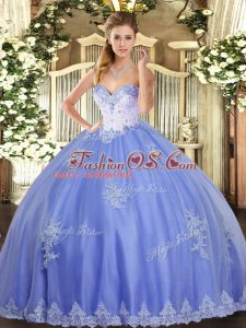 Smart Blue Sleeveless Floor Length Beading and Appliques Lace Up Sweet 16 Quinceanera Dress