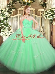 Affordable Apple Green Sleeveless Floor Length Beading and Lace Zipper Sweet 16 Dress