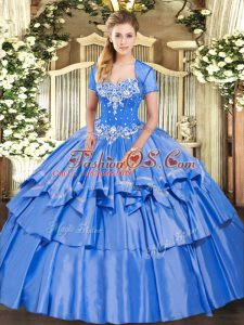 Suitable Baby Blue Sweetheart Neckline Beading and Ruffled Layers Quinceanera Dress Sleeveless Lace Up