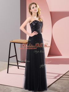Luxury Black Lace Up Sweetheart Sequins Teens Party Dress Tulle Sleeveless