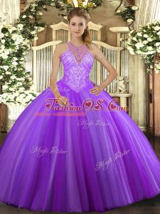 Traditional Lavender Sleeveless Beading Floor Length 15th Birthday Dress
