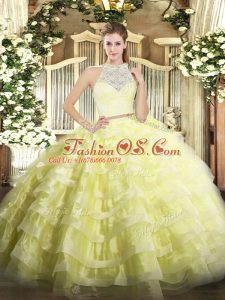 Yellow Sleeveless Tulle Zipper Quinceanera Dresses for Military Ball and Sweet 16 and Quinceanera