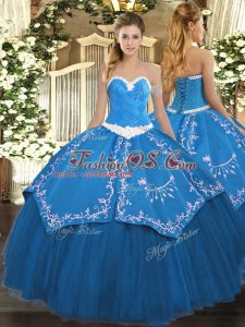 Floor Length Blue Quinceanera Dresses Sweetheart Sleeveless Lace Up
