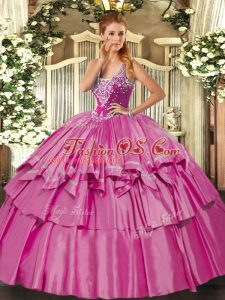Hot Selling Straps Sleeveless Lace Up Sweet 16 Dresses Lilac Organza and Taffeta