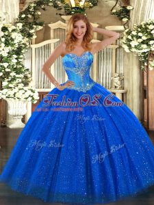 Unique Royal Blue Quinceanera Dresses Sweet 16 and Quinceanera with Beading Sweetheart Sleeveless Lace Up