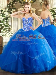 Smart Floor Length Ball Gowns Sleeveless Blue Quinceanera Gown Lace Up
