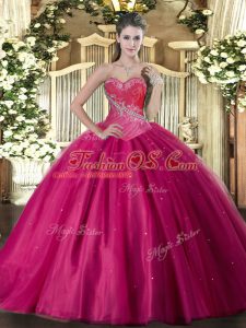 Low Price Floor Length Ball Gowns Sleeveless Fuchsia Quinceanera Dress Lace Up