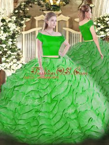 Zipper 15th Birthday Dress Ruffles Short Sleeves Brush Train