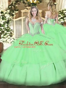 Floor Length Apple Green Quinceanera Dresses Sweetheart Sleeveless Lace Up