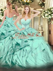 Captivating Floor Length Ball Gowns Sleeveless Turquoise Quince Ball Gowns Lace Up