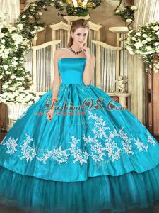 Aqua Blue Organza and Taffeta Zipper Vestidos de Quinceanera Sleeveless Floor Length Embroidery