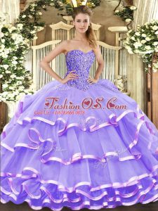Sleeveless Beading and Ruffled Layers Lace Up Sweet 16 Quinceanera Dress