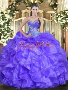 Sweetheart Sleeveless Lace Up Vestidos de Quinceanera Lavender Organza