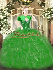 Great Green Sweetheart Neckline Beading and Ruffles 15 Quinceanera Dress Sleeveless Lace Up