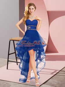 Custom Made Royal Blue A-line Beading Juniors Party Dress Lace Up Tulle Sleeveless Floor Length