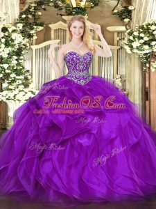 Gorgeous Floor Length Eggplant Purple Quinceanera Dress Sweetheart Sleeveless Lace Up