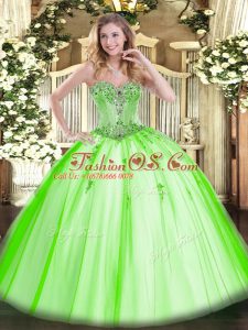 Elegant Sleeveless Tulle Floor Length Lace Up Sweet 16 Dresses in with Beading and Appliques