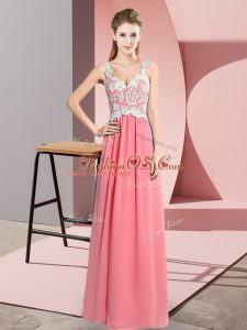 Decent Watermelon Red Zipper V-neck Lace Chiffon Sleeveless