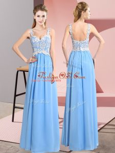 Aqua Blue Zipper V-neck Lace Homecoming Dress Chiffon Sleeveless