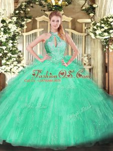 Colorful Floor Length Ball Gowns Sleeveless Apple Green Sweet 16 Dress Lace Up