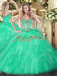 Floor Length Ball Gowns Sleeveless Apple Green Quinceanera Gown Lace Up