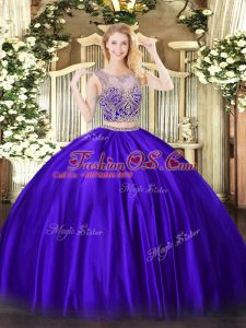 Chic Floor Length Purple 15 Quinceanera Dress Scoop Sleeveless Lace Up