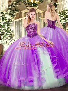 Tulle Sleeveless Floor Length Quince Ball Gowns and Beading and Ruffles