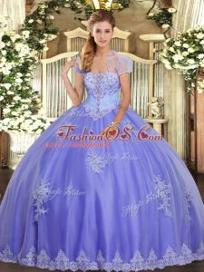 Lavender Strapless Neckline Appliques 15 Quinceanera Dress Sleeveless Lace Up