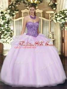 Admirable Lavender Sweetheart Zipper Beading and Ruffles Ball Gown Prom Dress Sleeveless