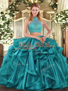 Sumptuous Sleeveless Criss Cross Asymmetrical Beading and Ruffled Layers Ball Gown Prom Dress