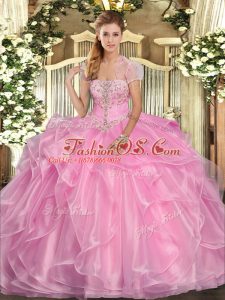 Extravagant Sleeveless Appliques and Ruffles Lace Up Quince Ball Gowns