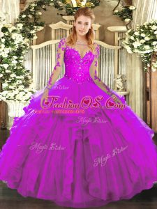 Discount Scoop Long Sleeves Tulle Quinceanera Gowns Lace and Ruffles Lace Up