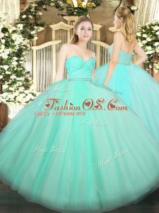 Suitable Apple Green Sleeveless Beading and Lace Floor Length Quinceanera Gown