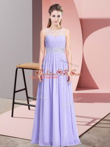 Delicate Lavender Chiffon Lace Up Prom Party Dress Sleeveless Floor Length Beading