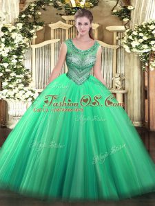 Glamorous Turquoise Lace Up Sweet 16 Dresses Beading Sleeveless Floor Length