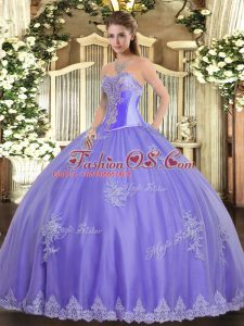 Enchanting Lavender Sleeveless Beading and Appliques Floor Length Quinceanera Gown