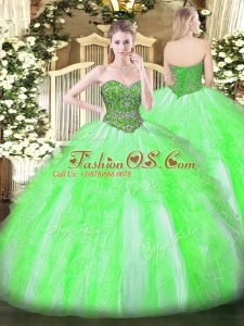 Sweetheart Lace Up Beading and Ruffles Ball Gown Prom Dress Sleeveless