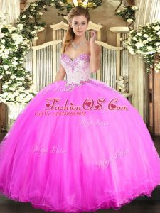 Enchanting Rose Pink Lace Up Sweetheart Beading Sweet 16 Dress Tulle Sleeveless