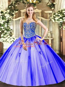Lavender Sleeveless Floor Length Beading and Appliques Lace Up Quinceanera Dresses
