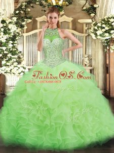 Yellow Green Sleeveless Beading and Ruffles and Pick Ups Floor Length 15th Birthday Dress