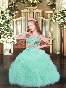 Amazing Spaghetti Straps Sleeveless Organza Girls Pageant Dresses Beading and Ruffles and Pick Ups Lace Up