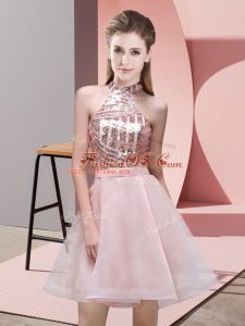 Fabulous Pink Sleeveless Mini Length Sequins Backless Dama Dress