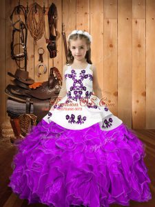 Super Ball Gowns Little Girls Pageant Gowns Eggplant Purple Straps Organza Sleeveless Floor Length Lace Up