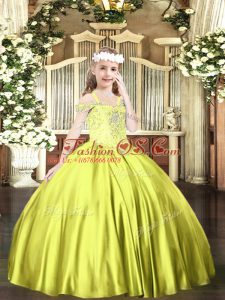 Yellow Green Pageant Gowns For Girls Party and Quinceanera with Beading Off The Shoulder Sleeveless Lace Up
