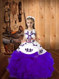 Eggplant Purple Ball Gowns Embroidery and Ruffles Little Girl Pageant Gowns Lace Up Organza Sleeveless