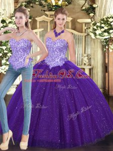 Charming Tulle Sweetheart Sleeveless Lace Up Beading Quinceanera Dresses in Purple