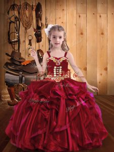 Adorable Sleeveless Embroidery and Ruffles Lace Up Little Girls Pageant Gowns
