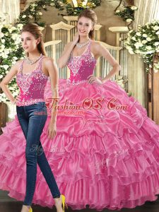 Perfect Tulle Sleeveless Floor Length 15 Quinceanera Dress and Beading and Ruffles and Pick Ups