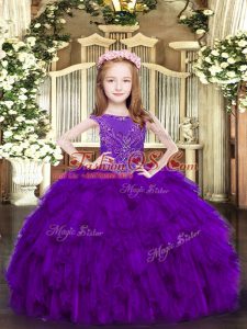 Purple Zipper Scoop Beading and Ruffles Little Girl Pageant Dress Organza Sleeveless